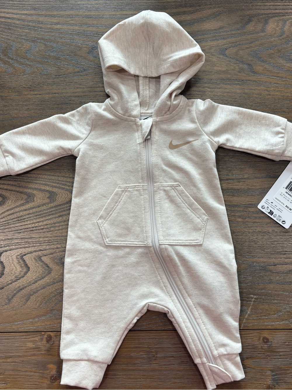 Nike | Hooded Zip Baby One-Piece in Light Beige | Newborn